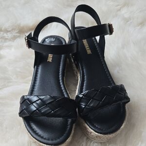 Black Woven Espadrille Platform Sandals with Ankle Strap - Women